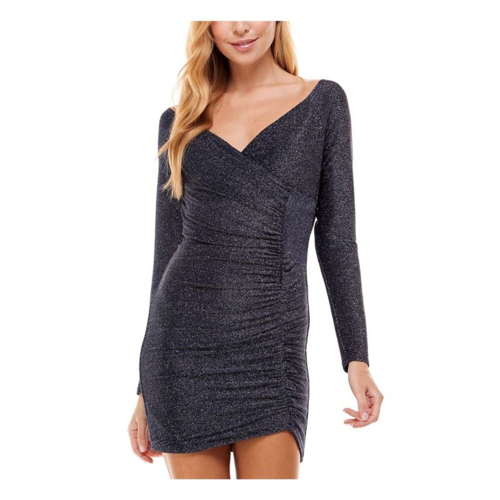 CRYSTAL DOLLS Womens Body Con Mini Dress Black Long Sleeve Party Juniors 5